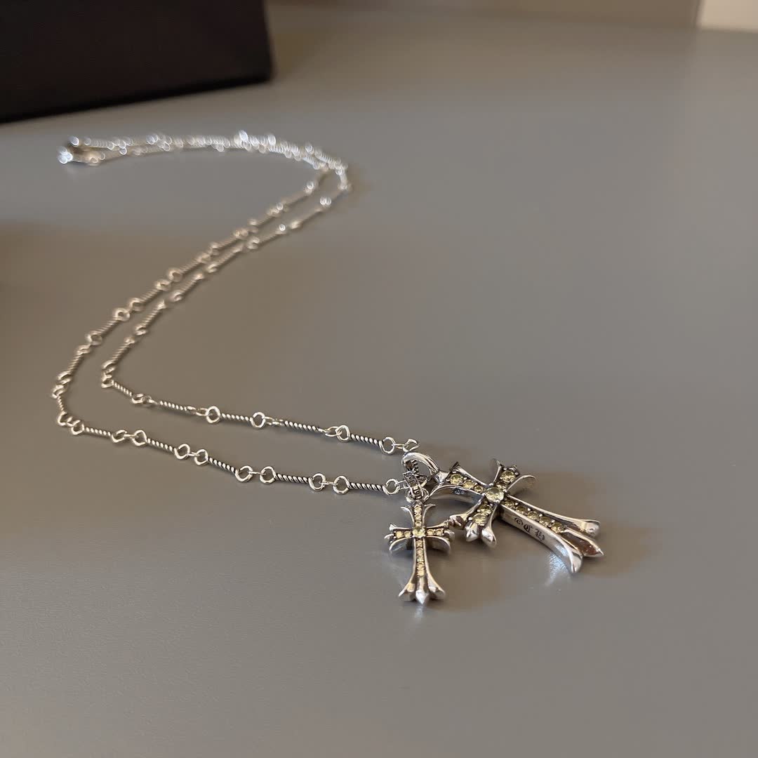 Chrome Hearts Silver Cross Pendant Necklace